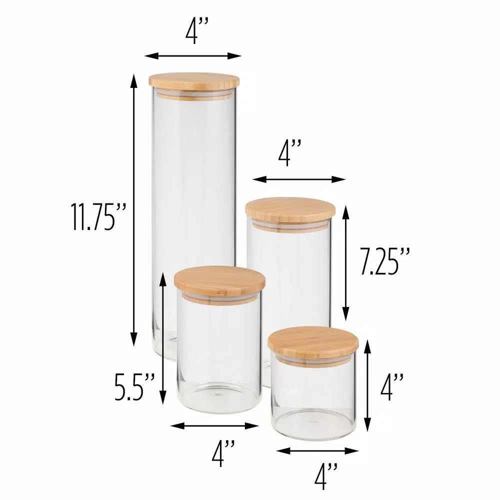 Honey-Can-Do 4-Piece Borosilicate Glass Storage Jar Set with Airtight Bamboo Lids