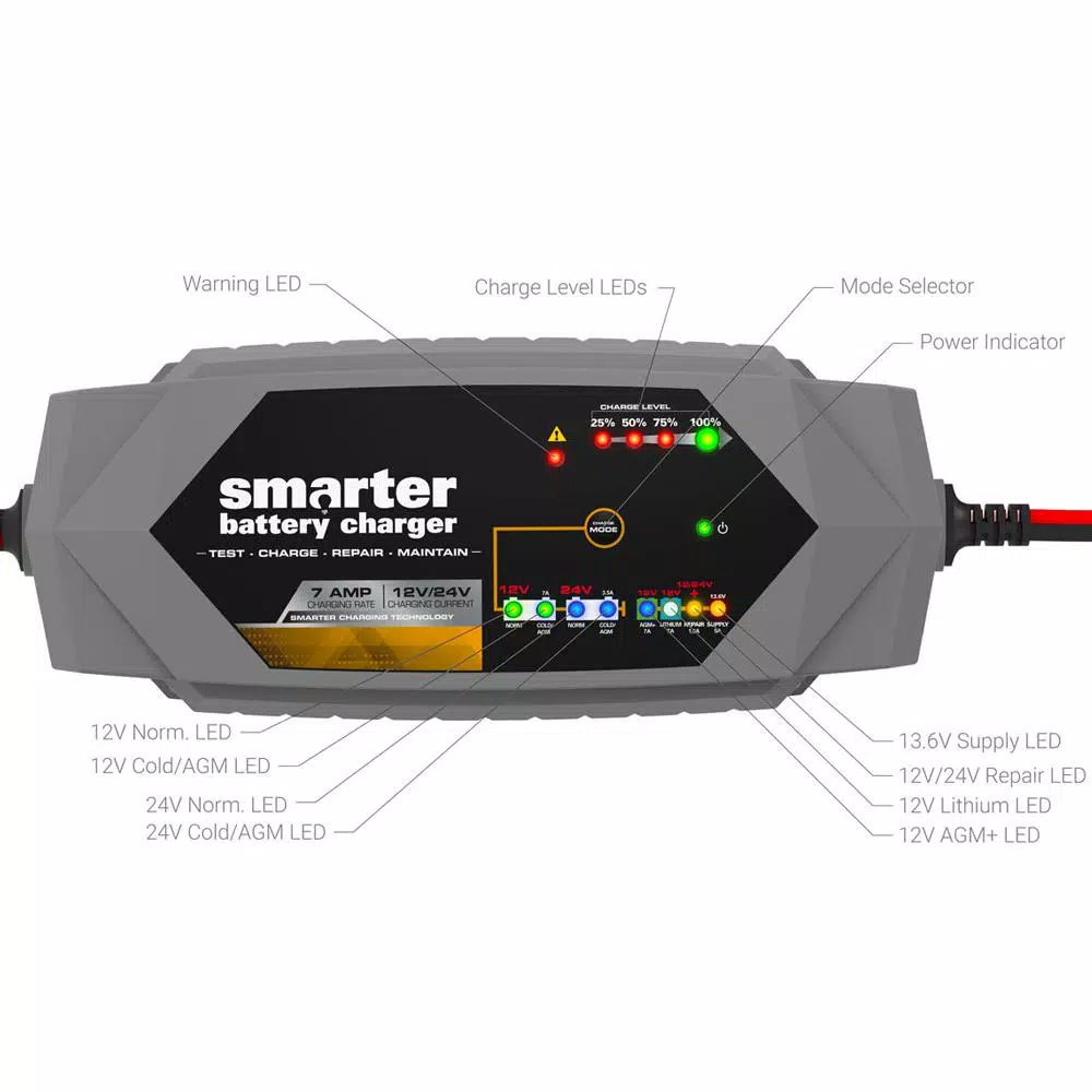 Smartech Products IC-7000 12V/24V 7A Smart Automotive Battery Charger, Maintainer & Repairer