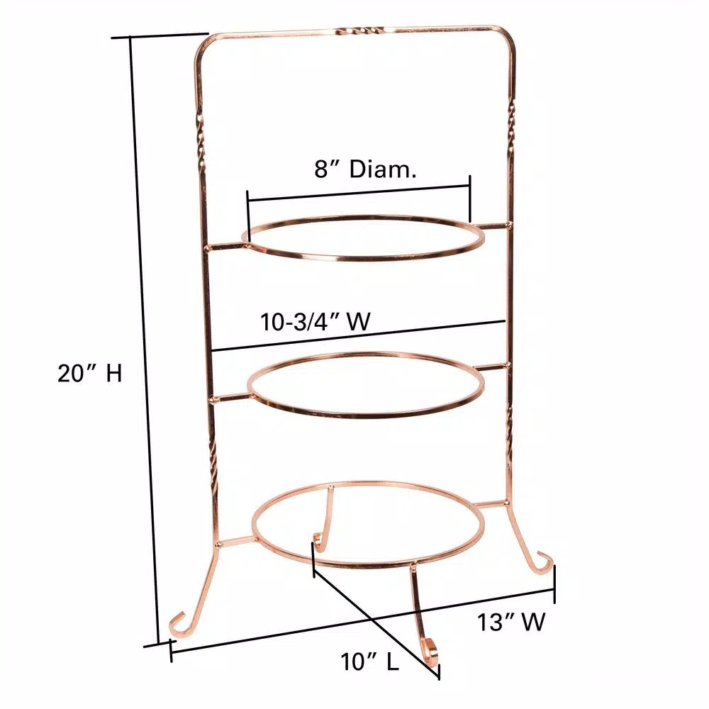 Creative Home 3-Tier Copper Plated Iron Cake & Tiered Stand, Handcrafted Serving Rack for Desserts and Fruit