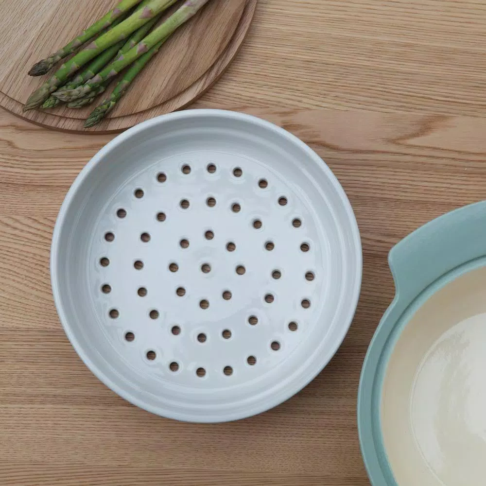 BergHOFF Ron 3-Piece Stoneware Steamer Insert and Covered Bowl Set, White