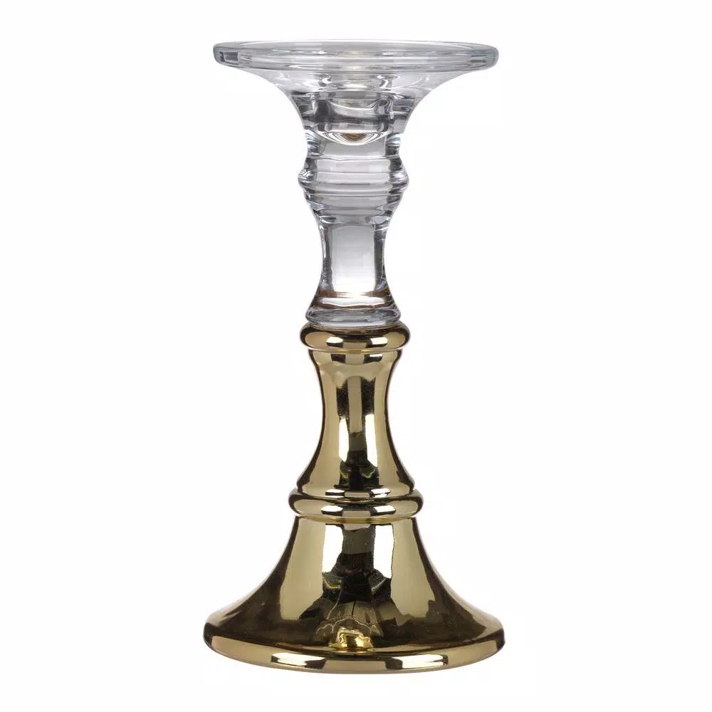 A & B Home Camden Clear and Gold Glass Candle Holder, Modern 2-Toned Candlestick