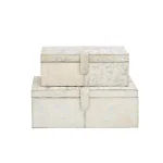 LITTON LANE Modern Reflections Wood and Leather Decorative Storage Boxes, Set of 2, Silver and White thumbnail 2