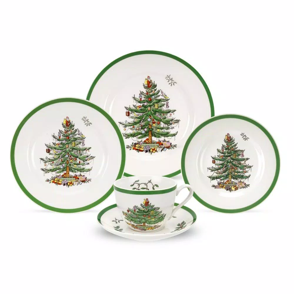 Spode Christmas Tree 5-Piece Ceramic Dinnerware Set, Service for 1