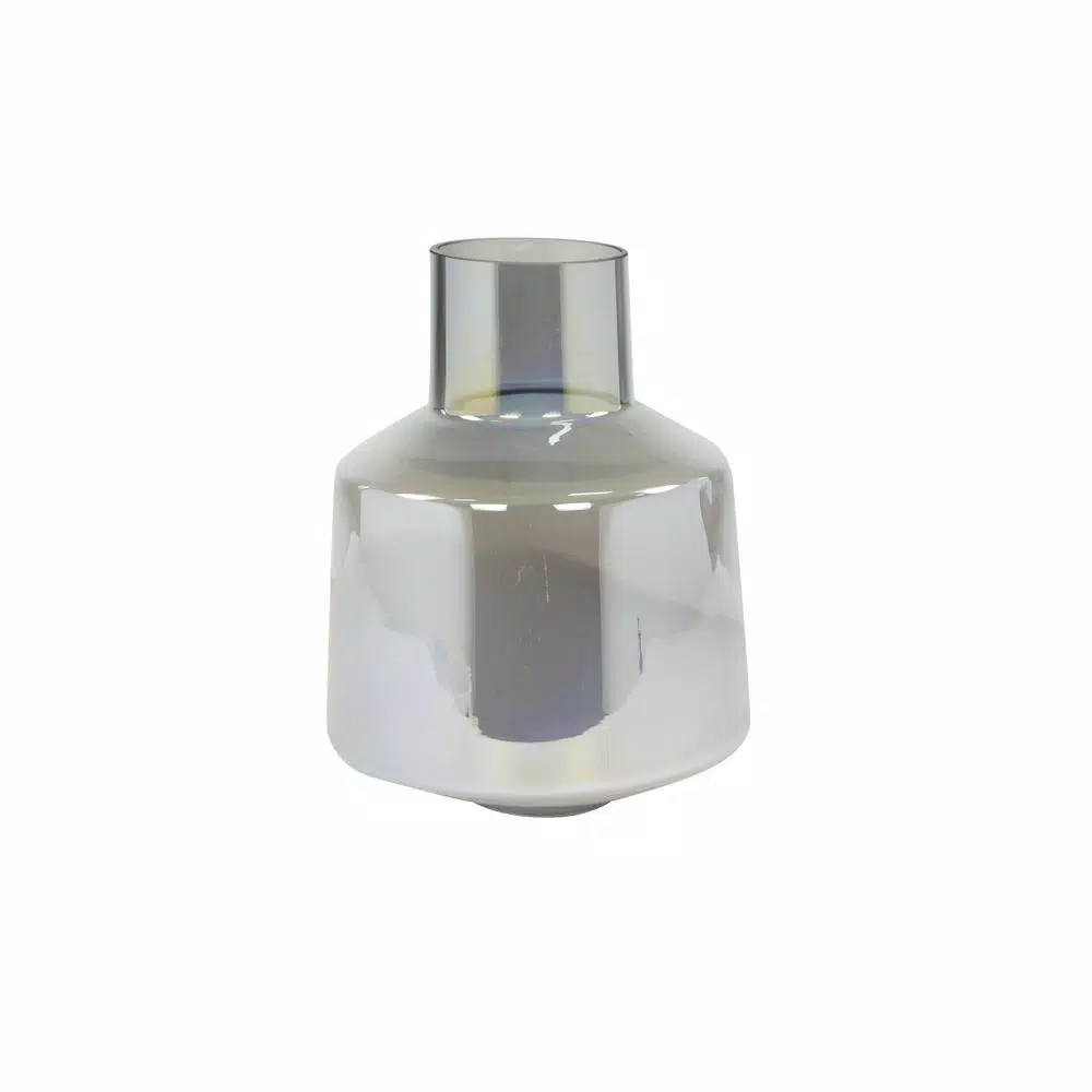 LITTON LANE 15 in. Iridescent Silver Blown Glass Decorative Vase - Modern Cylindrical Table Vase
