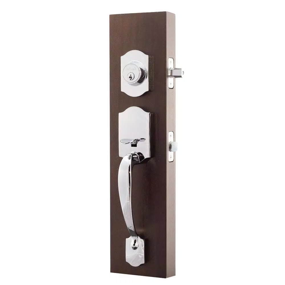Copper Creek Modern Polished Stainless Steel Front Door Handleset with Left-Hand Scandinavian Lever Trim