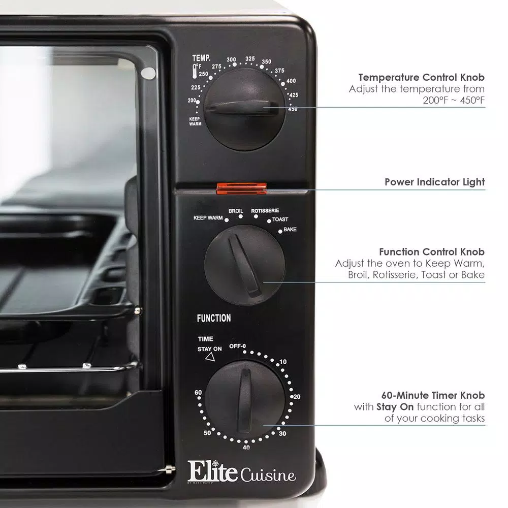 Maximatic 0.8 cu. ft. Black Toaster Oven Broiler with Rotisserie, 1500W