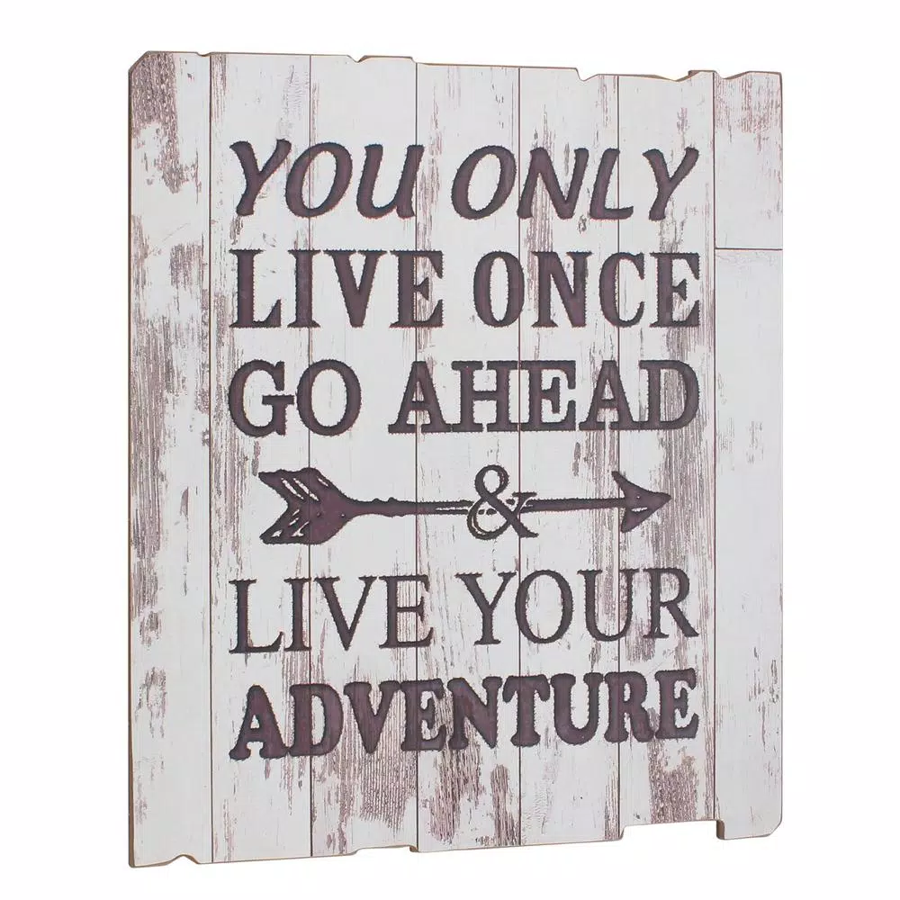 Stonebriar Collection Weathered White Wood "Live Your Adventure" Wall Art - 15.5 in. Square Rustic Wood Sign
