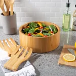 Classic Cuisine 10.25 in. Round Bamboo Salad Bowl Set with Two Utensils thumbnail 8