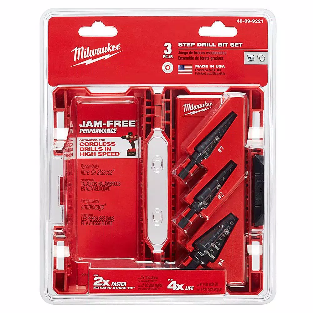 Milwaukee Black Oxide Step Drill Bit Set, 3-Piece Jam-Free Performance