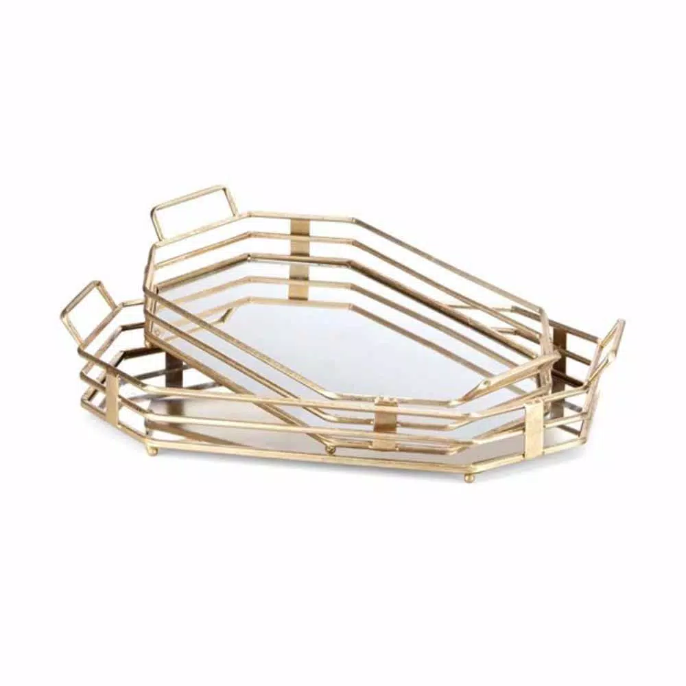 IMAX Piculla Gold Metal Trays Set of 2 - 3-Tier Rustic Decorative Trays with Glass Base