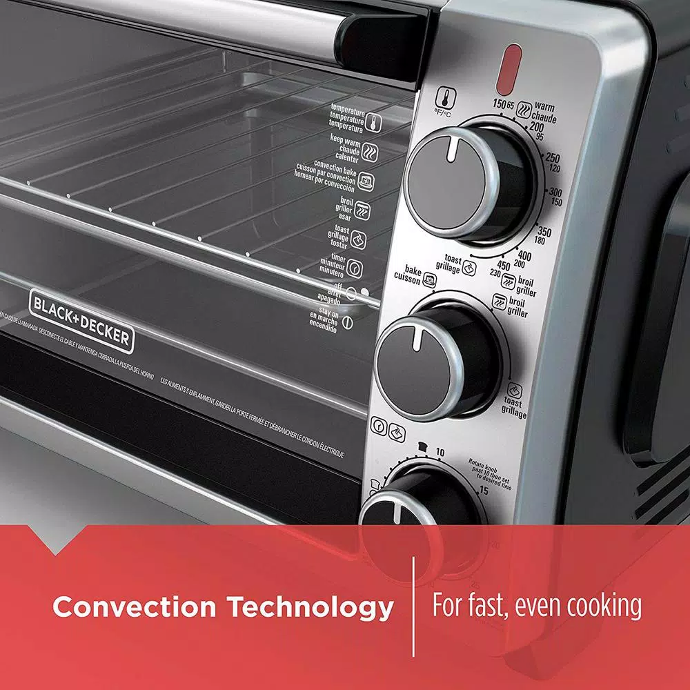 BLACK+DECKER 6-Slice Convection Toaster Oven with Bake, Broil, and Toast Functions - Black