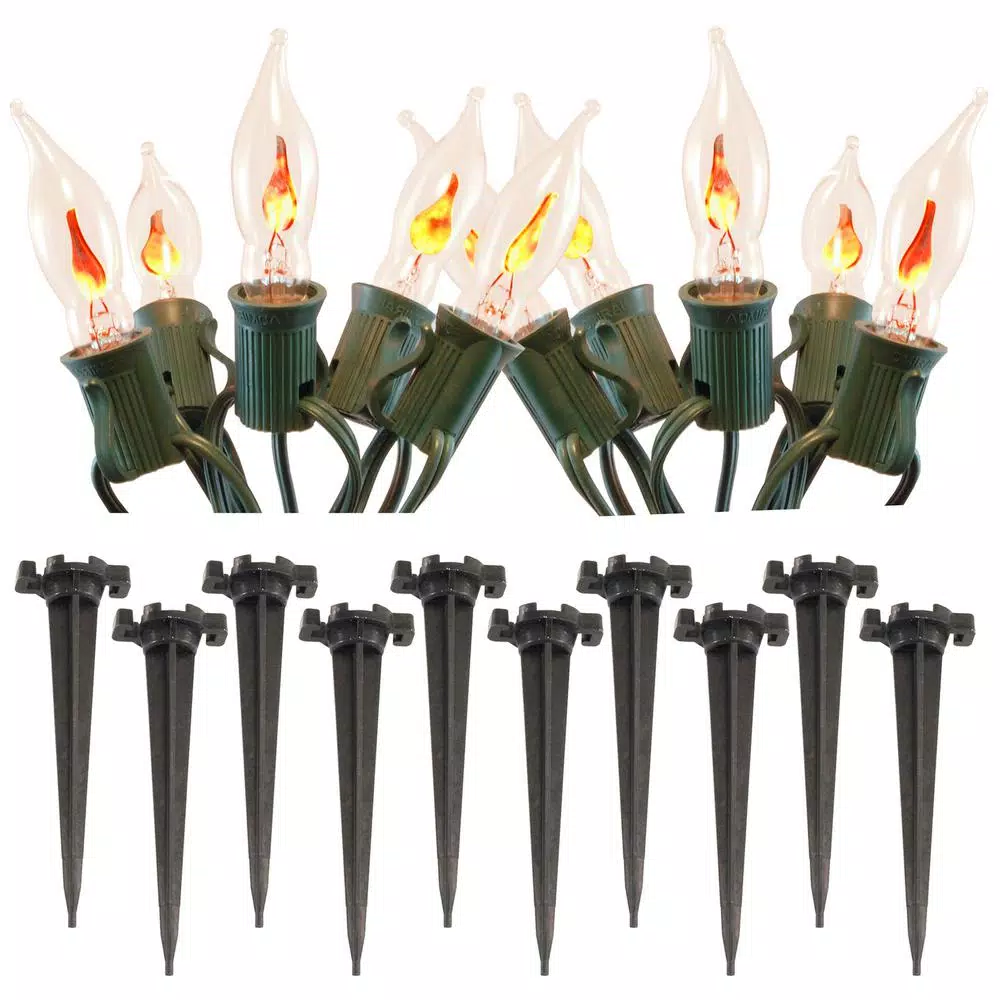 LUMABASE Flickering Orange Electric Pathway Lights, 10-Count Halloween Outdoor Decor