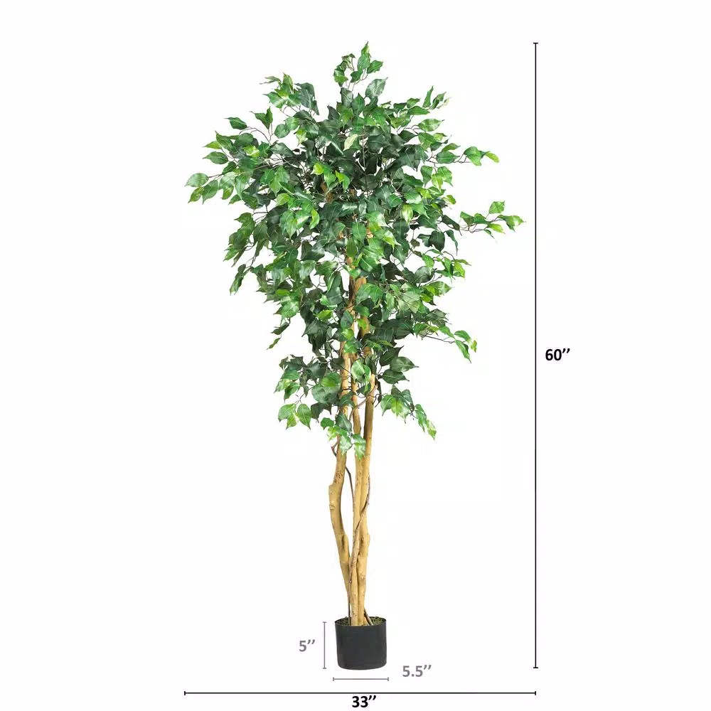 Nearly Natural 5 ft. Artificial Ficus Tree with Real Wood Trunks