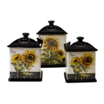 Unbranded Certified International French Sunflowers 3-Piece Ceramic Canister Set thumbnail 1