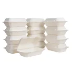Unbranded 9 in. White Sugarcane Clamshell Containers, Biodegradable & Compostable (300 Pack) thumbnail 1