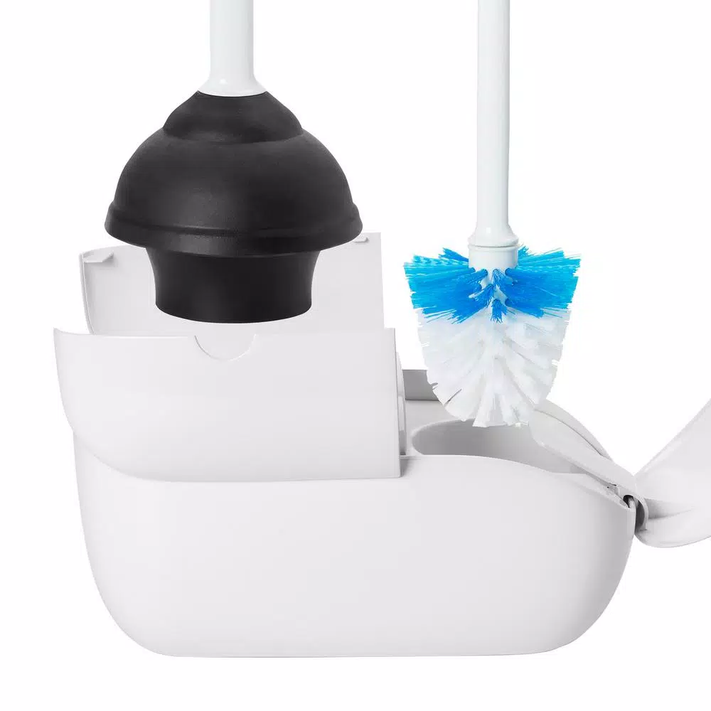OXO Good Grips Toilet Brush and Plunger Combo Set with Holder, White
