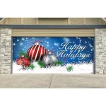 My Door Decor 7 ft. x 16 ft. Red and White Christmas Ornament Garage Door Mural thumbnail 2
