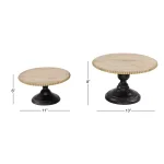 LITTON LANE Natural Beige Chinese Fir Wood and Black Iron Round Decorative Tray Stands Set of 2 thumbnail 5