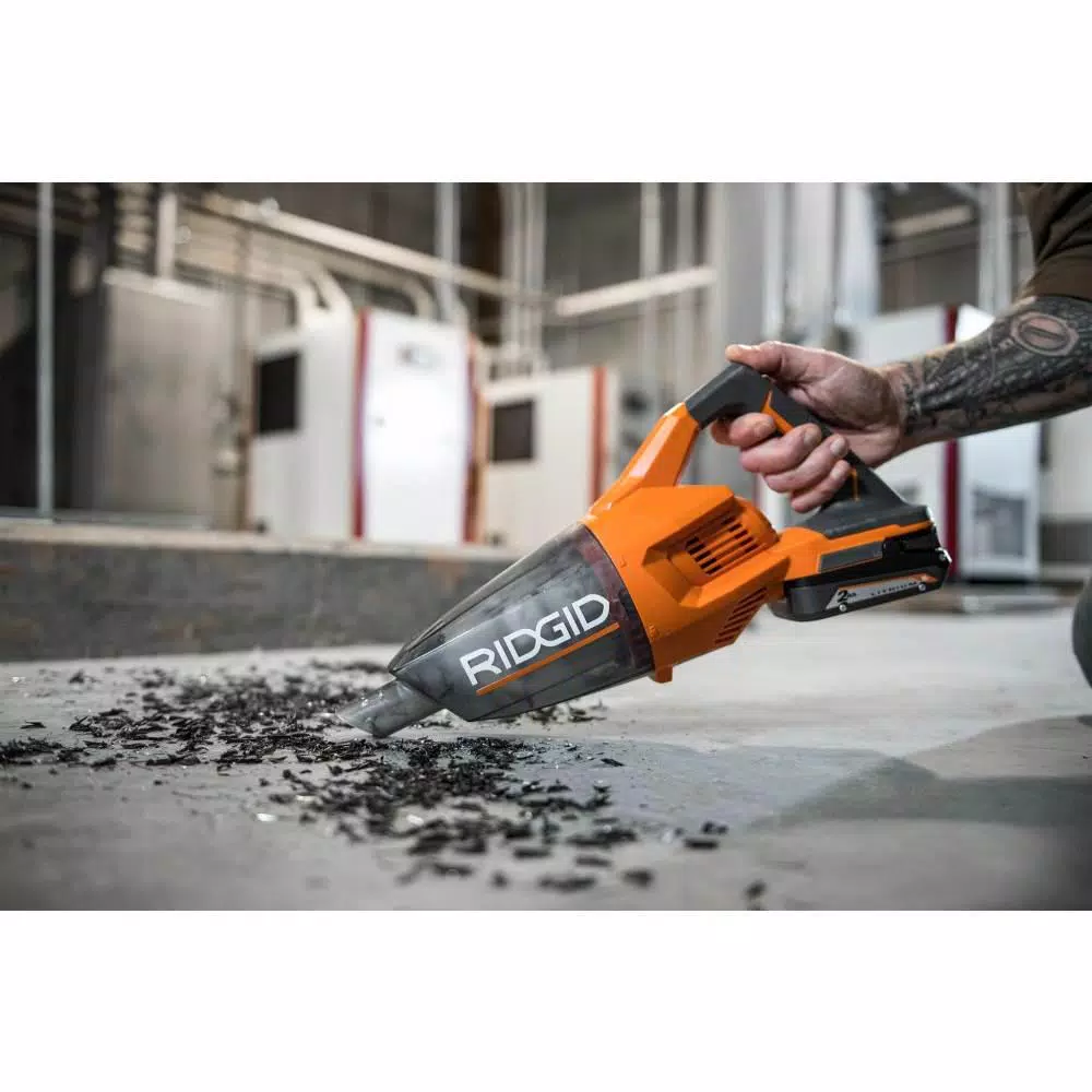 RIDGID 18V Cordless Hand Vacuum (Tool Only) with Crevice Nozzle, Utility Nozzle and Extension Tube