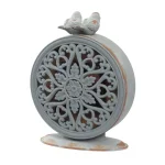 3R Studios Two Birds Round Pewter Mantel Clock - Distressed Grey Farmhouse Decor thumbnail 2