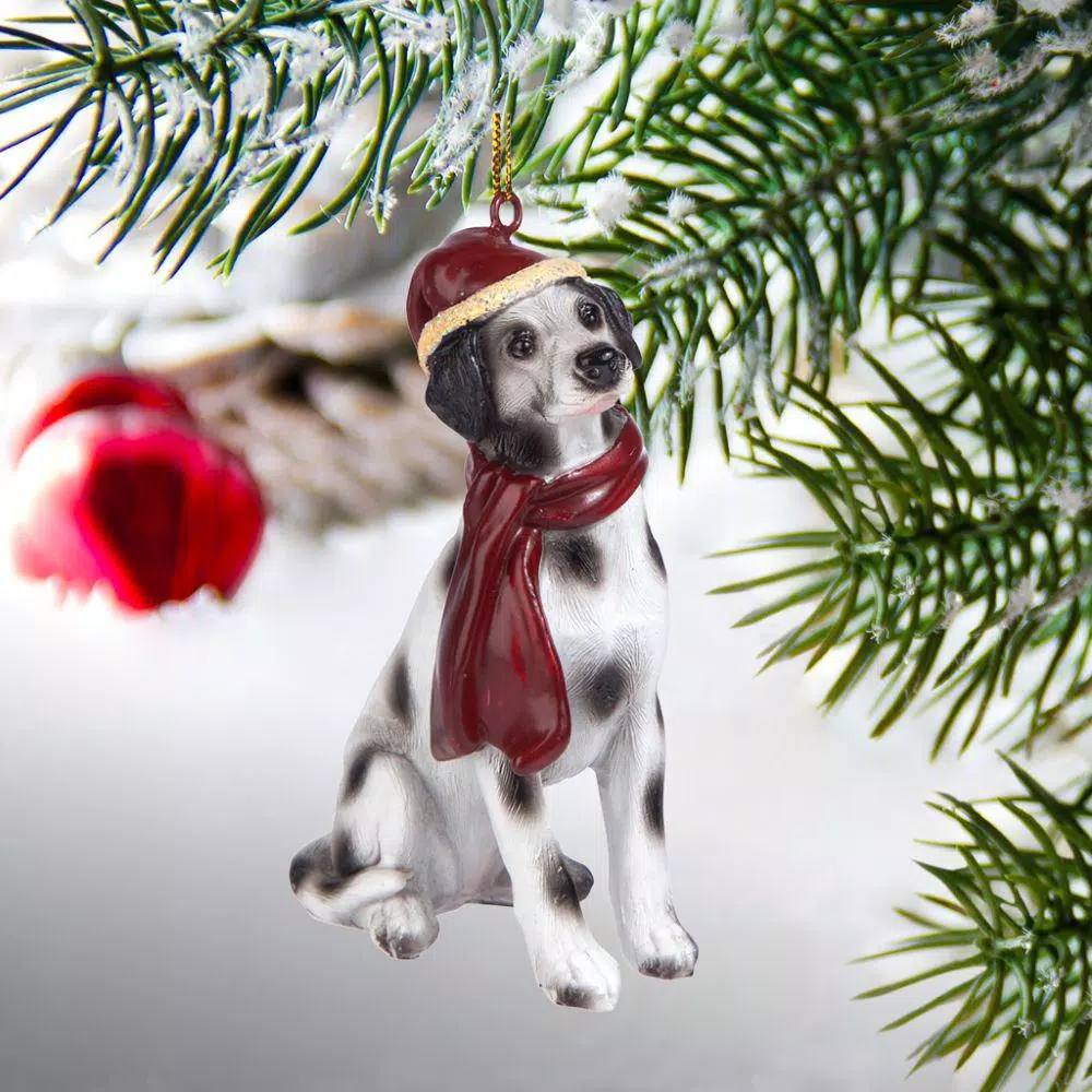Design Toscano Dalmatian Dog Holiday Ornament Sculpture with Santa Hat and Scarf