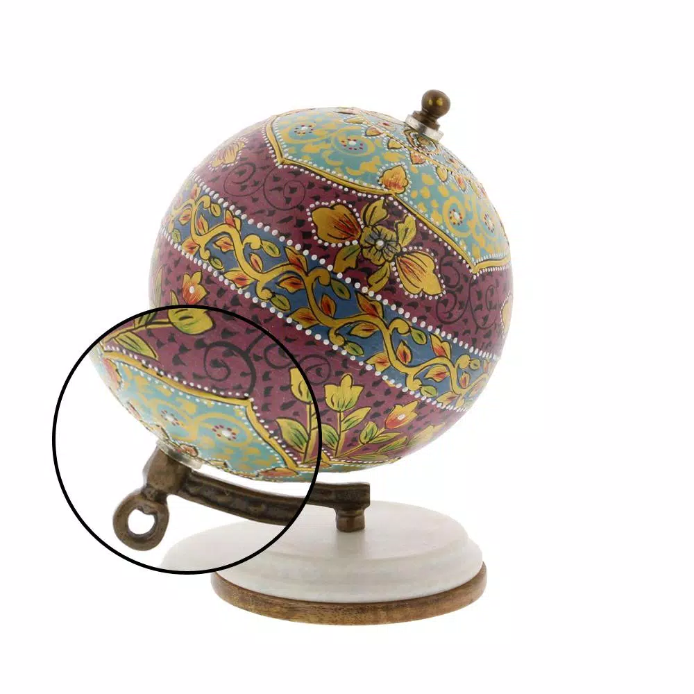 LITTON LANE Modern Reflections 7 in. Decorative Lattice Globe with Mango Wood and Marble Base