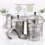 Old Dutch Heritage 4-Piece Antique Pewter Embossed Canister Set, Stainless Steel thumbnail 4