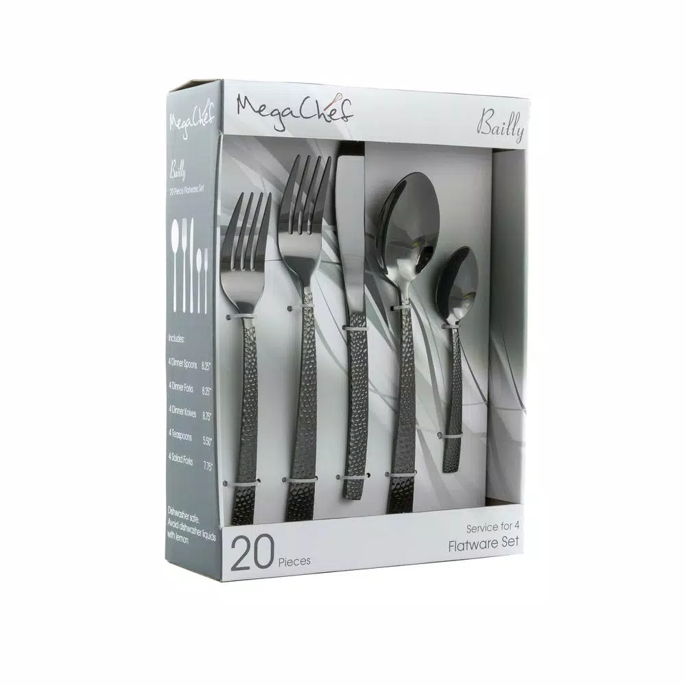 MegaChef Baily 20-Piece Black Stainless Steel Flatware Set, Service for 4