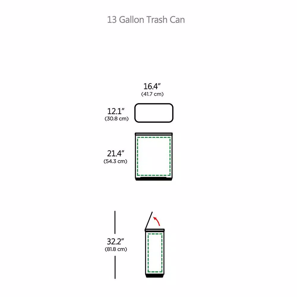 Boyel Living 13 Gallon Stainless Steel Sensor Trash Can - Touch-Free Rectangular Kitchen Bin with Black Lid