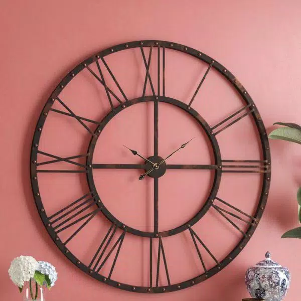 Utopia Alley Rivet Roman 45 in. Distressed Bronze Oversize Industrial Wall Clock