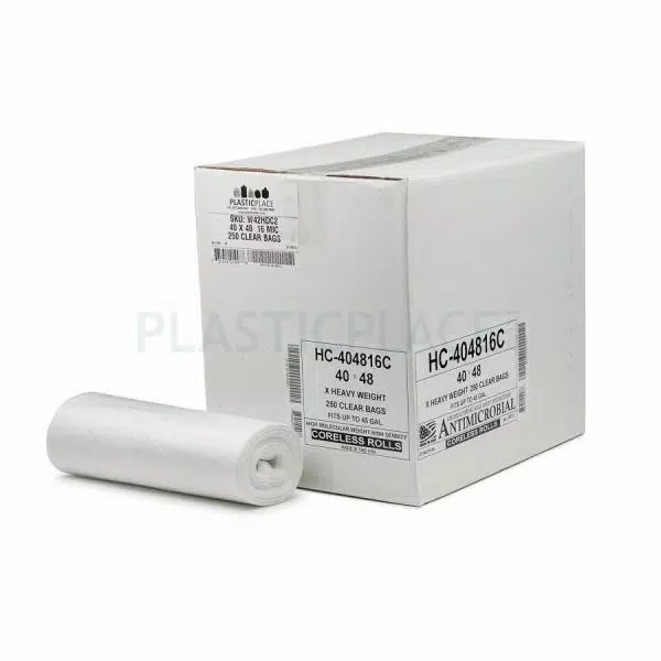 Plasticplace 40-45 Gallon Clear High-Density Trash Bags, 16 Micron, 250 Count Case