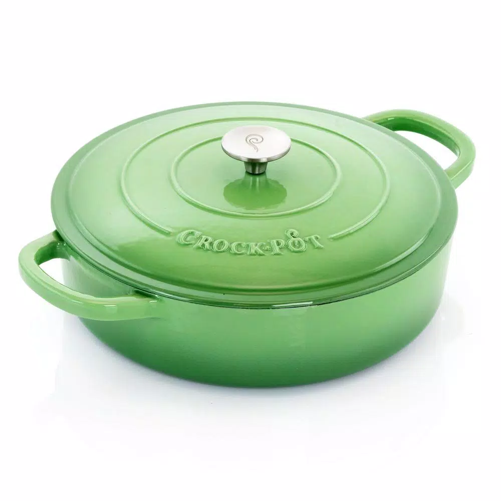 Crock-Pot Artisan 5 Qt. Round Enameled Cast Iron Braiser Pan with Self-Basting Lid, Pistachio Green