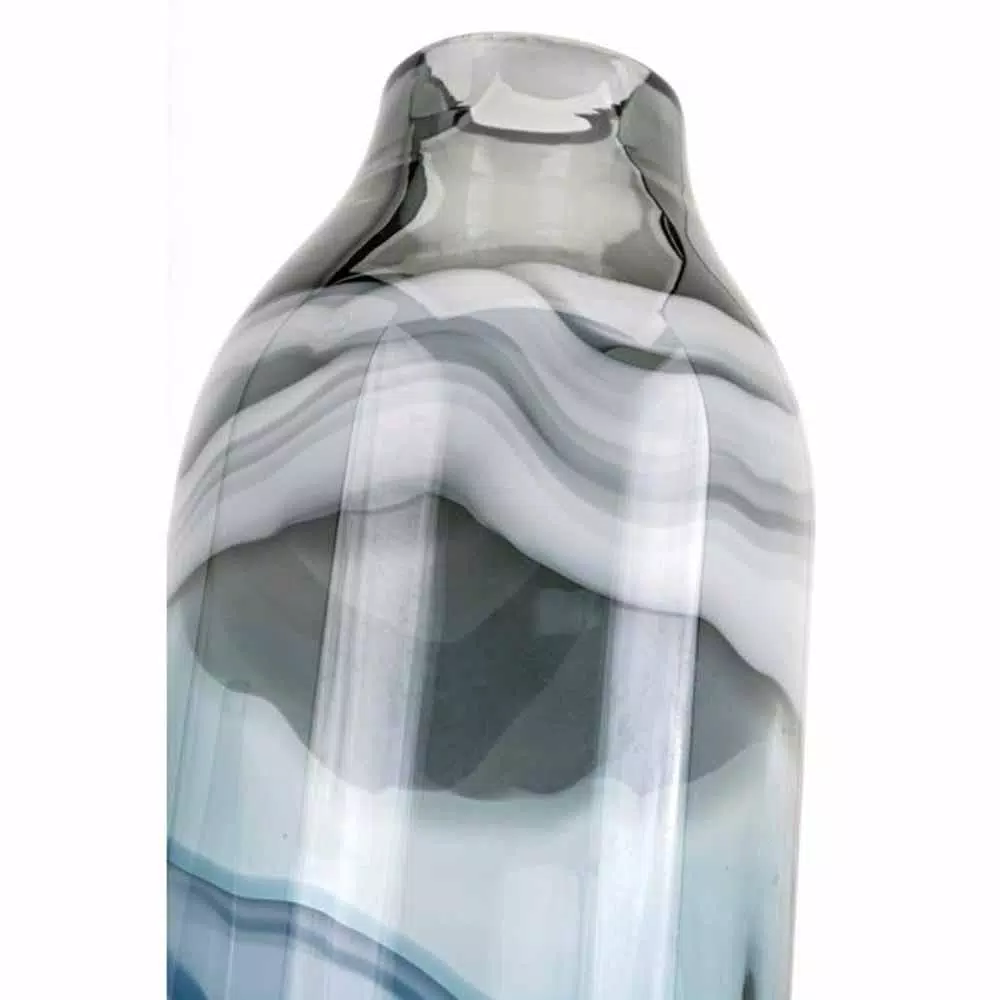 IMAX Delphia Blue Large Artisan Glass Floor Vase - Hand-Fired Marblesque Cylinder Design