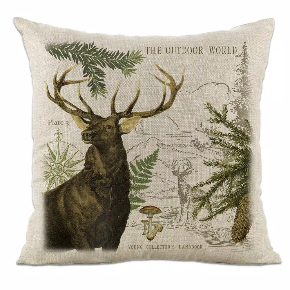 Heritage Lace Lodge Hollow Natural Elk Animal Print Rustic Throw Pillow, 18 x 18 in.