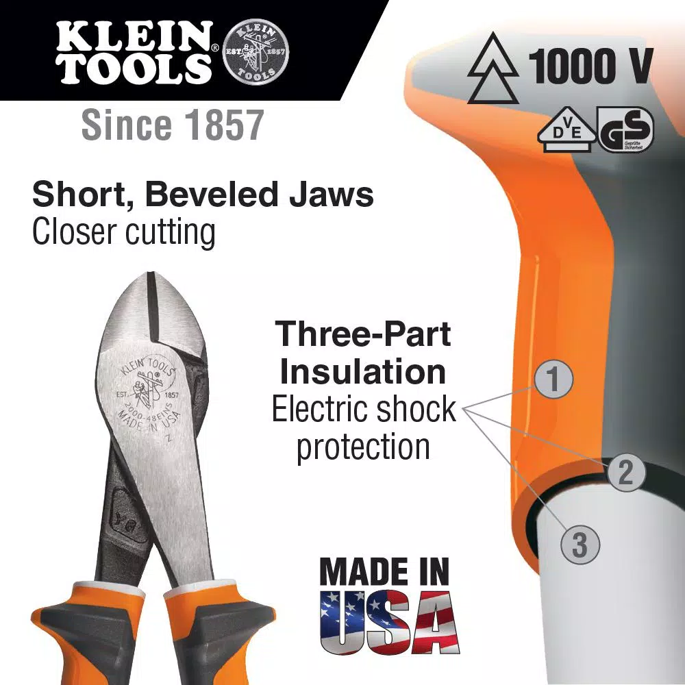 Klein Tools 8 in. Insulated High Leverage Diagonal Cutting Pliers, 1000V VDE Certified