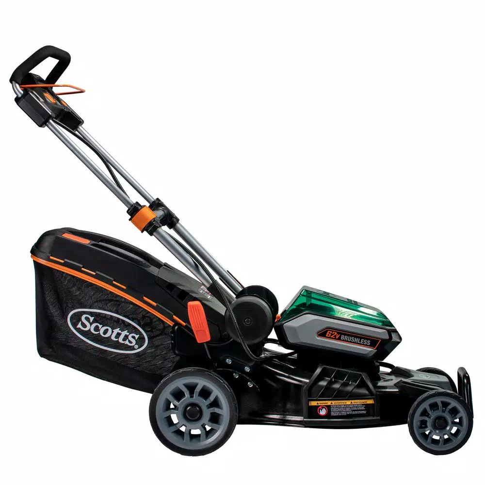 Scotts 21 in. 62V Cordless Lithium-Ion Battery Walk Behind Push Mower with 5 Ah Battery and Charger