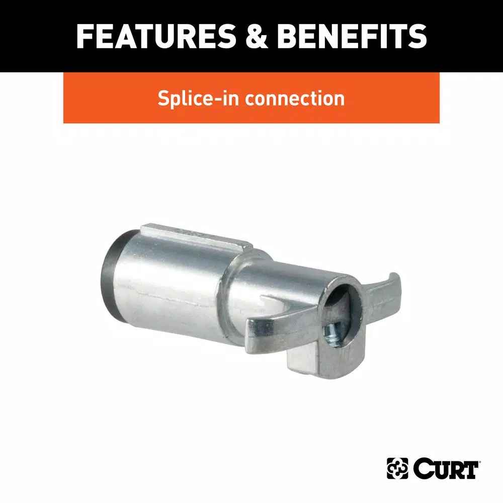 CURT 6-Way Round Trailer Connector Plug, Diecast Metal, Male End