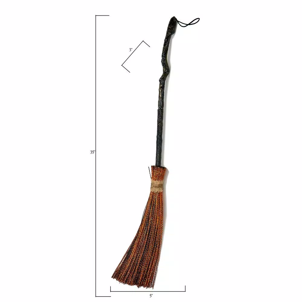 Worth Imports 35 in. Witch Broom Halloween Prop Set of 2 - Sparkly Orange Bristles