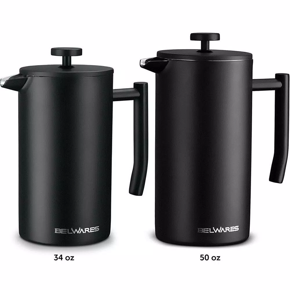 Belwares 34 oz. Black Stainless Steel French Press Coffee Maker