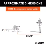 CURT MV Round Bar Weight Distribution Hitch, 8,000-10,000 lbs. GTW, 31-3/16 in. Bars thumbnail 3