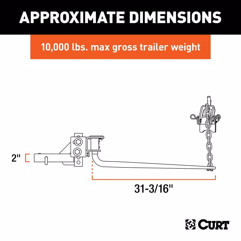 CURT MV Round Bar Weight Distribution Hitch, 8,000-10,000 lbs. GTW, 31-3/16 in. Bars