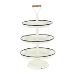 LITTON LANE Rustic Reflections 3-Tier Metal Pedestal Tray, Distressed White with Black Accents thumbnail 1