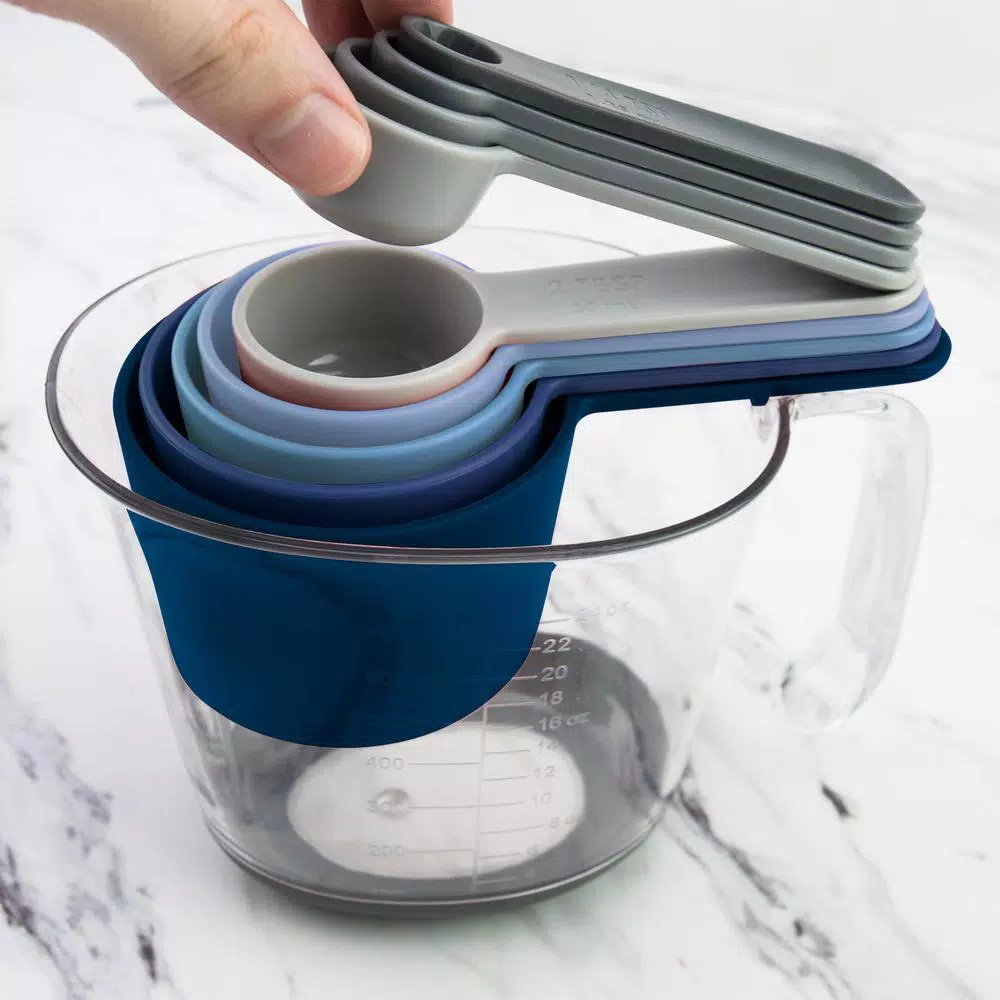 Spectrum Tovolo Magnetic Nested Measuring Cup and Spoon Set, BPA-Free Plastic, Blue