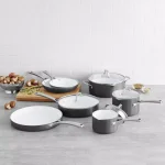 Calphalon Classic 11-Piece Hard-Anodized Aluminum Ceramic Nonstick Cookware Set, Black and White thumbnail 2