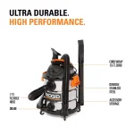 RIDGID 10 Gal. 6.0 Peak HP Stainless Steel Wet/Dry Shop Vacuum with Locking Accessories thumbnail 3