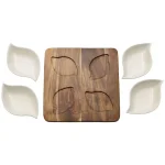 Pfaltzgraff 10 in. 5-Piece Acacia Wood Serving Tray with 4 White Ceramic Bowls thumbnail 2