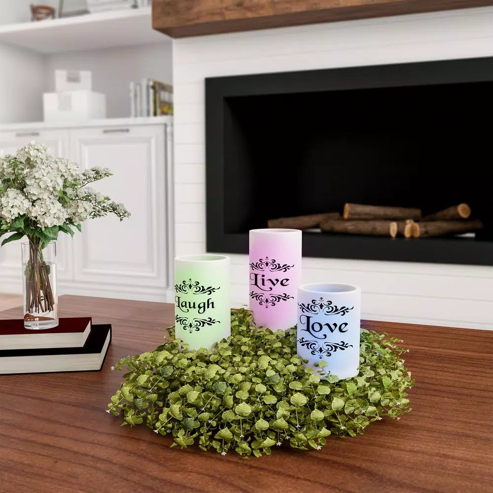 Lavish Home Live Laugh Love LED Flameless Candle Set of 3 with Remote