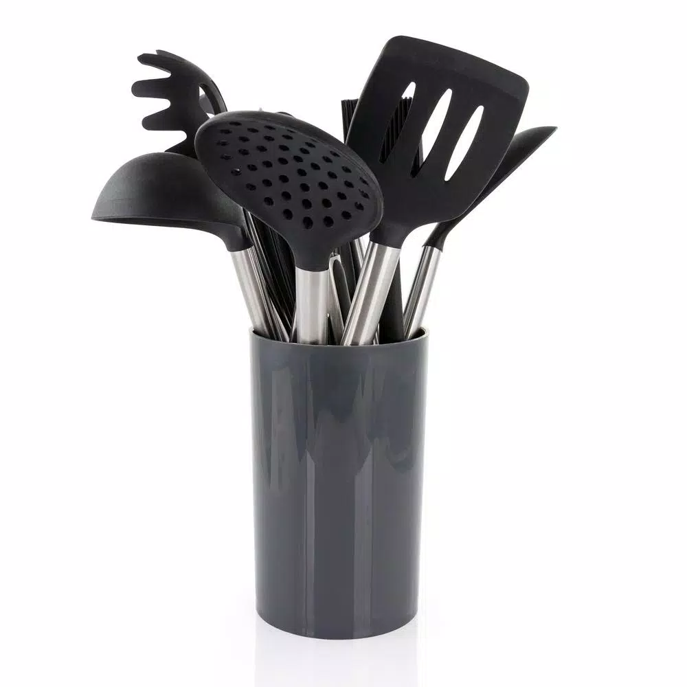 MegaChef 14-Piece Gray Silicone and Stainless Steel Kitchen Utensil Set