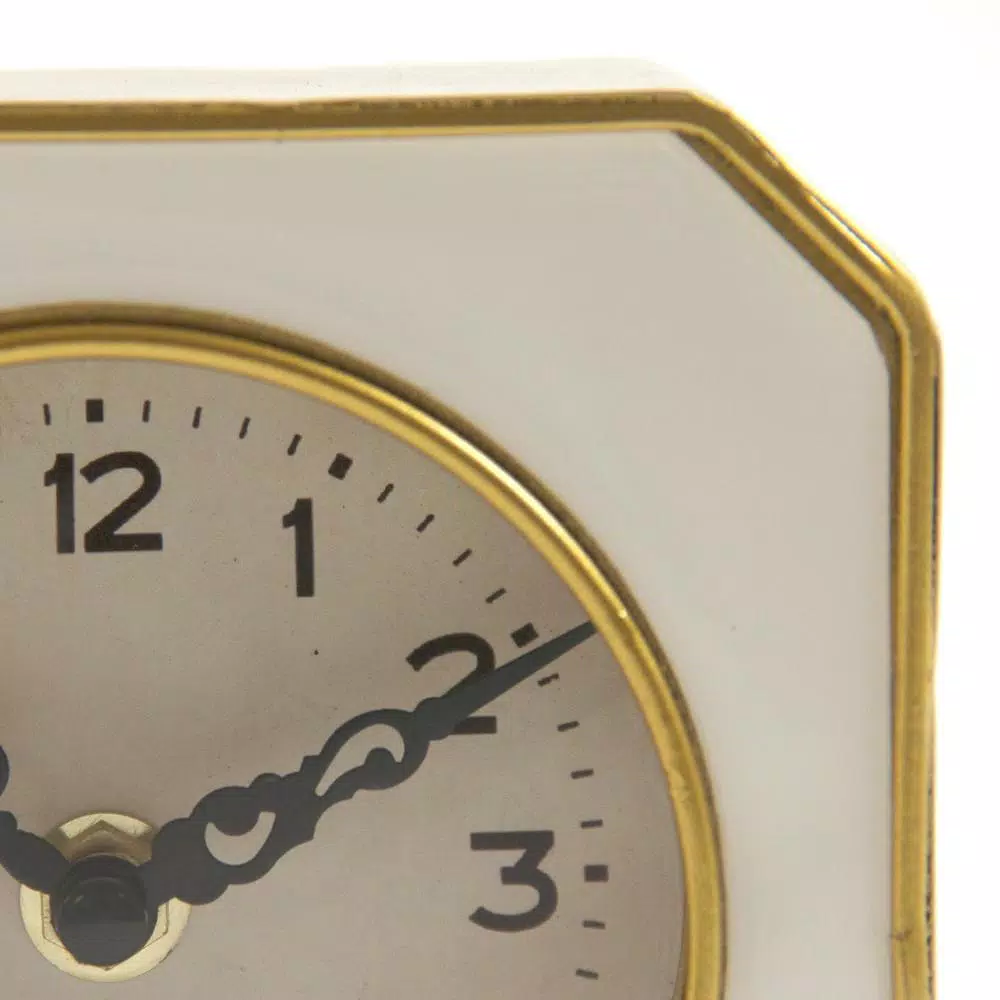 Zentique White and Gold Rounded Square Analog Desk Clock with Quartz Movement