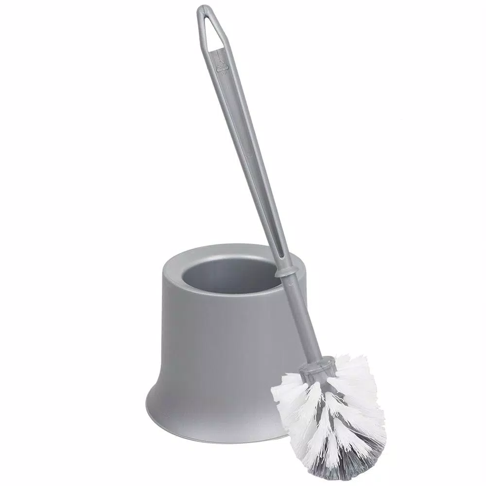 Unbranded Gray Plastic Toilet Brush with Holder, Tapered Nylon Bristles, Compact Design